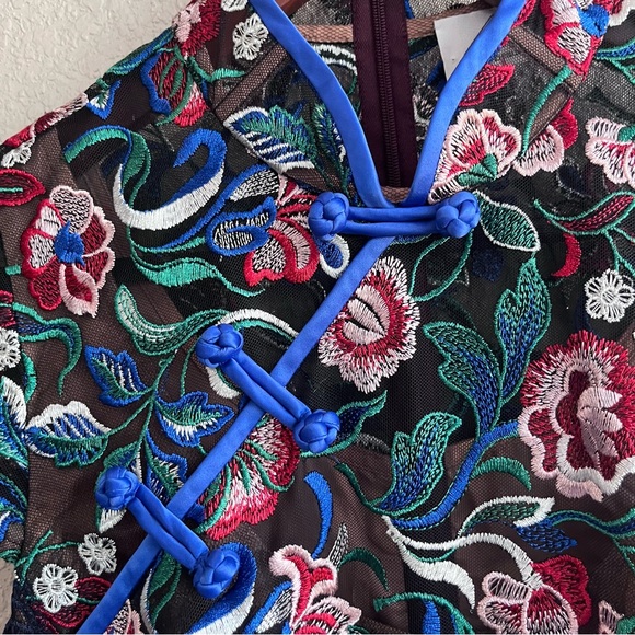 Byron Lars Beauty Mark Embroidered Cheongsam Mixed Media Sheath Dress - Size 6 - Picture 8 of 13
